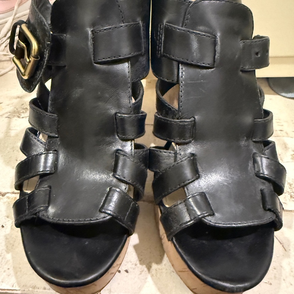 Coach Black Leather Strappy Sandals